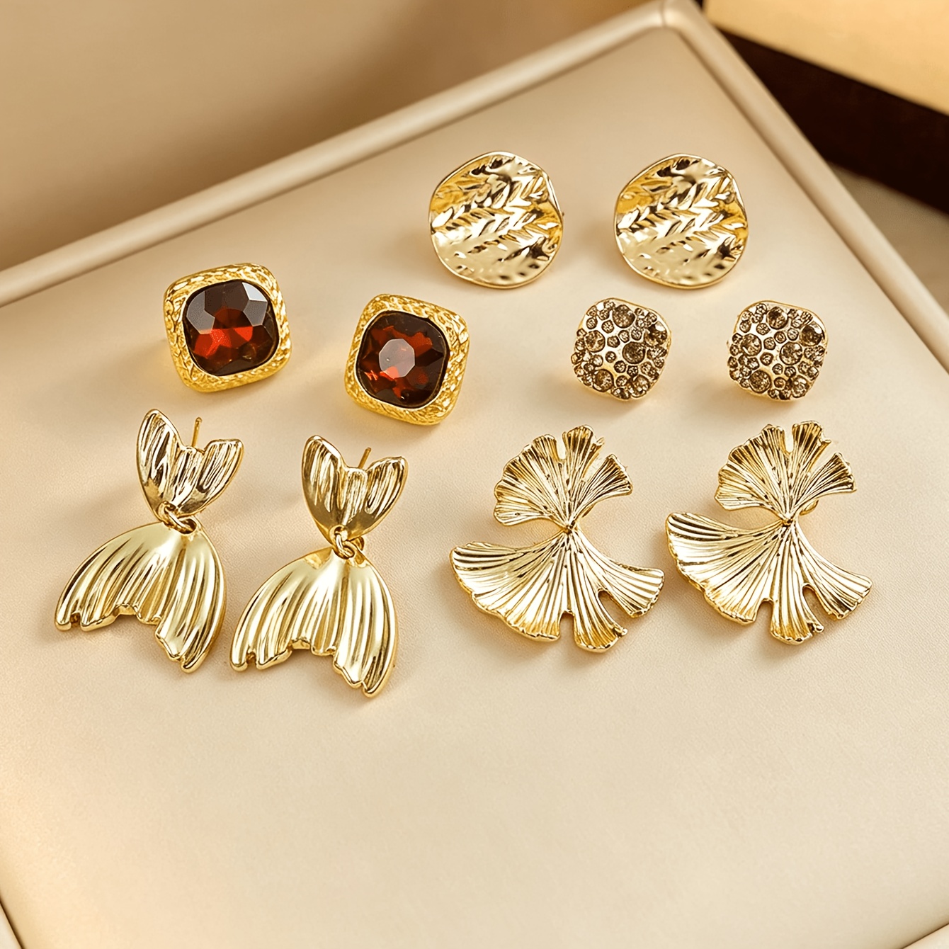 5 Pairs Vintage Geometric Block Long Tassel Earrings